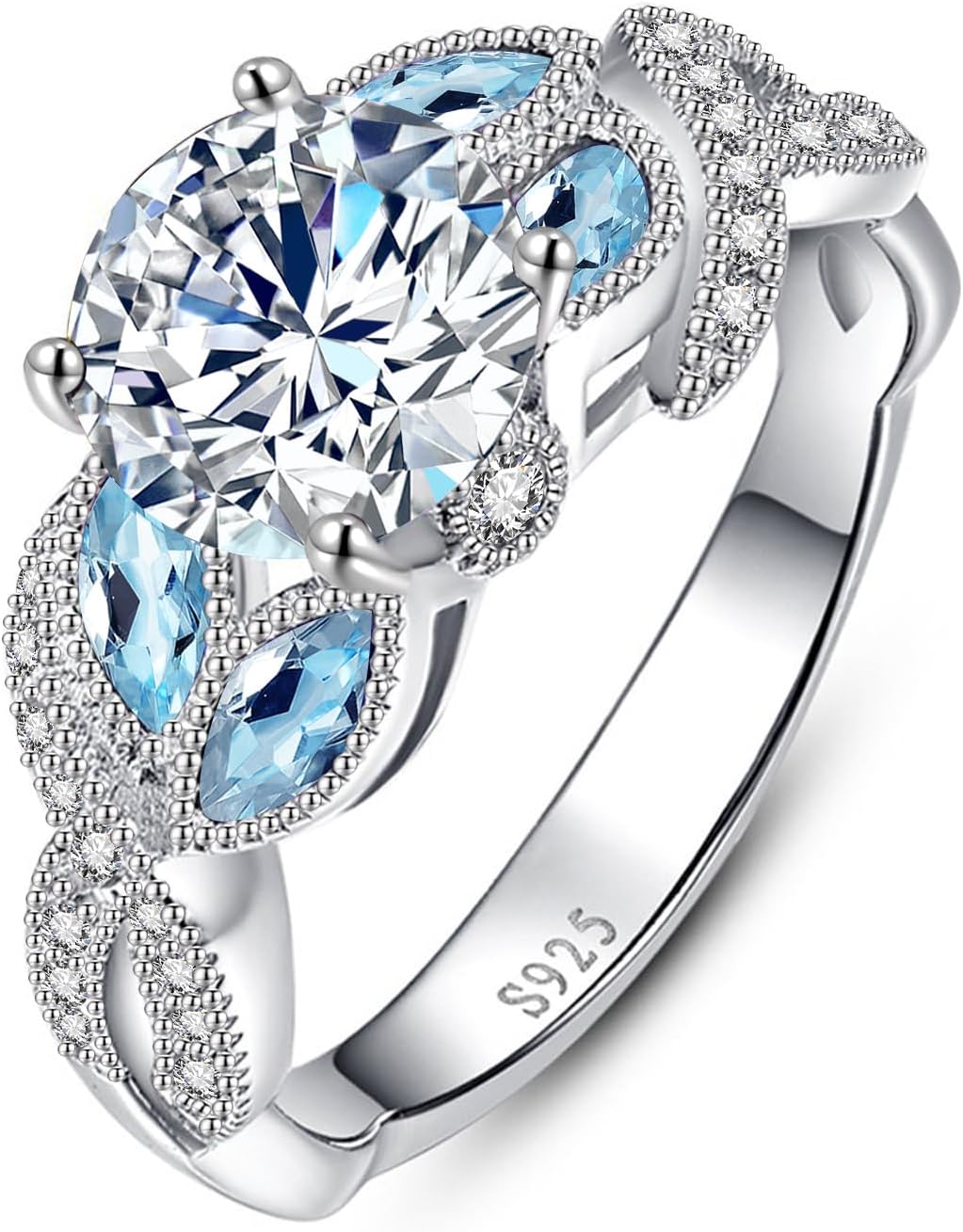 3.6ct Women's Created Sapphire|Aquamarine|Rainbow Topaz Ring 925 Sterling Silver Women Engagement Rings Bezel Setting Marquise Fashion Statement Ring Best Gift for Mother and Grandma Size 5-9