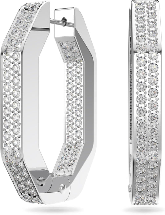 Dextera hoop earrings. Octagon shape. Medium. White. Rhodium plated
