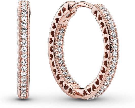 Pandora Signature Sparkle & Hearts Hoop Earrings with clear cubic zirconia