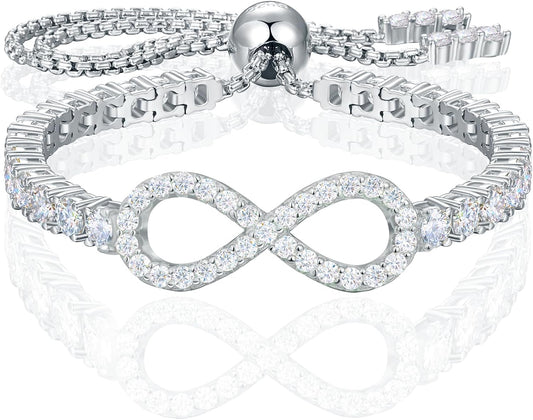 Imitation Diamond Infinity Love Tennis Bracelets for Women. 61pcs Moissanite Embellished with 18K Gold Vermeil Bracelet. Dainty Stering Silver Jewelry Gift for Women