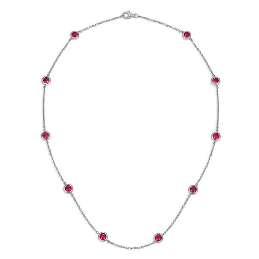 Europe and America ins wind stacked wearing a 4.0mm round cultured ruby silver plated 18k gold bubble chocker short necklace.