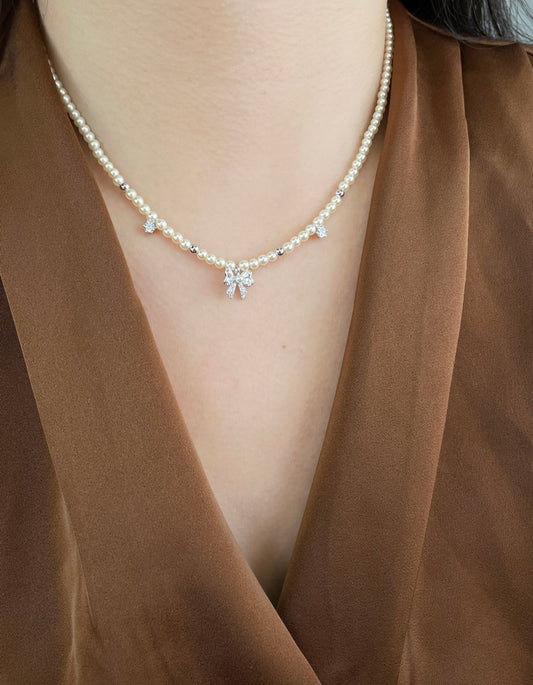 Natural Pearl Necklace, Moissanite Pendant, Valentine's Day gift for women.