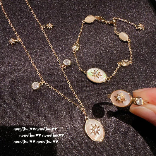 Italian retro hammer meteorite star mans gem necklace Vintage comet Fritillaria tears zircon bracelet