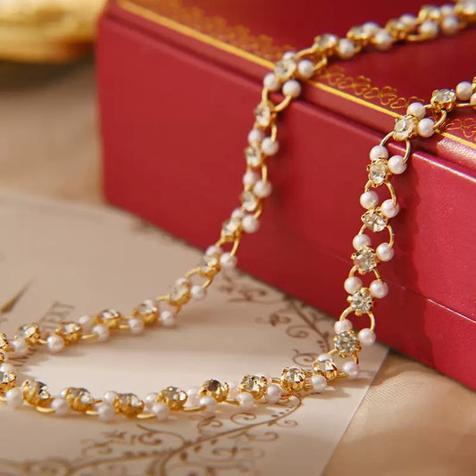 Zircon Pearl Necklace hollowed out French high-quality necklace niche design personality temperament simple necklace