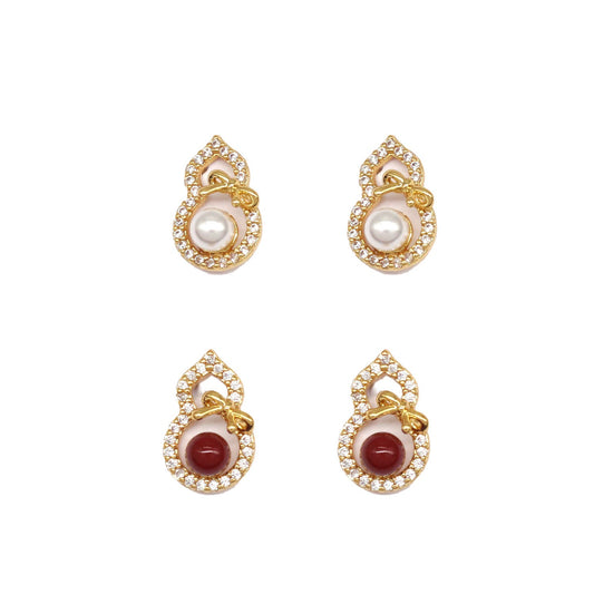 Hourd pearl zircon earrings female retro fashion luxury earrings exquisite Joker earrings.