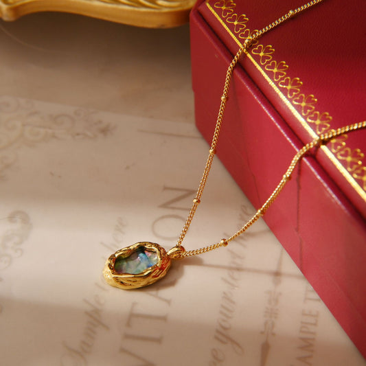 Retro Fritillaria Necklace Electroplated with 18K real gold irregular oval accessories ins wind fashion high-grade jewelry