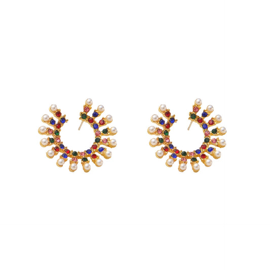 Hong Kong temperament earrings 925 silver needle French retro earrings female Joker high sense small fragrance zircon earrings