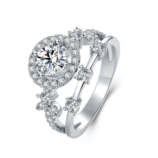 Authentic D-color moissanite inlaid sunrise female ring PT950 platinum four-claw fashion round micro-inlaid ring