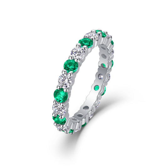 Luxury and high-quality temperament S925 silver ring green treasure red sapphire new moissanite ring