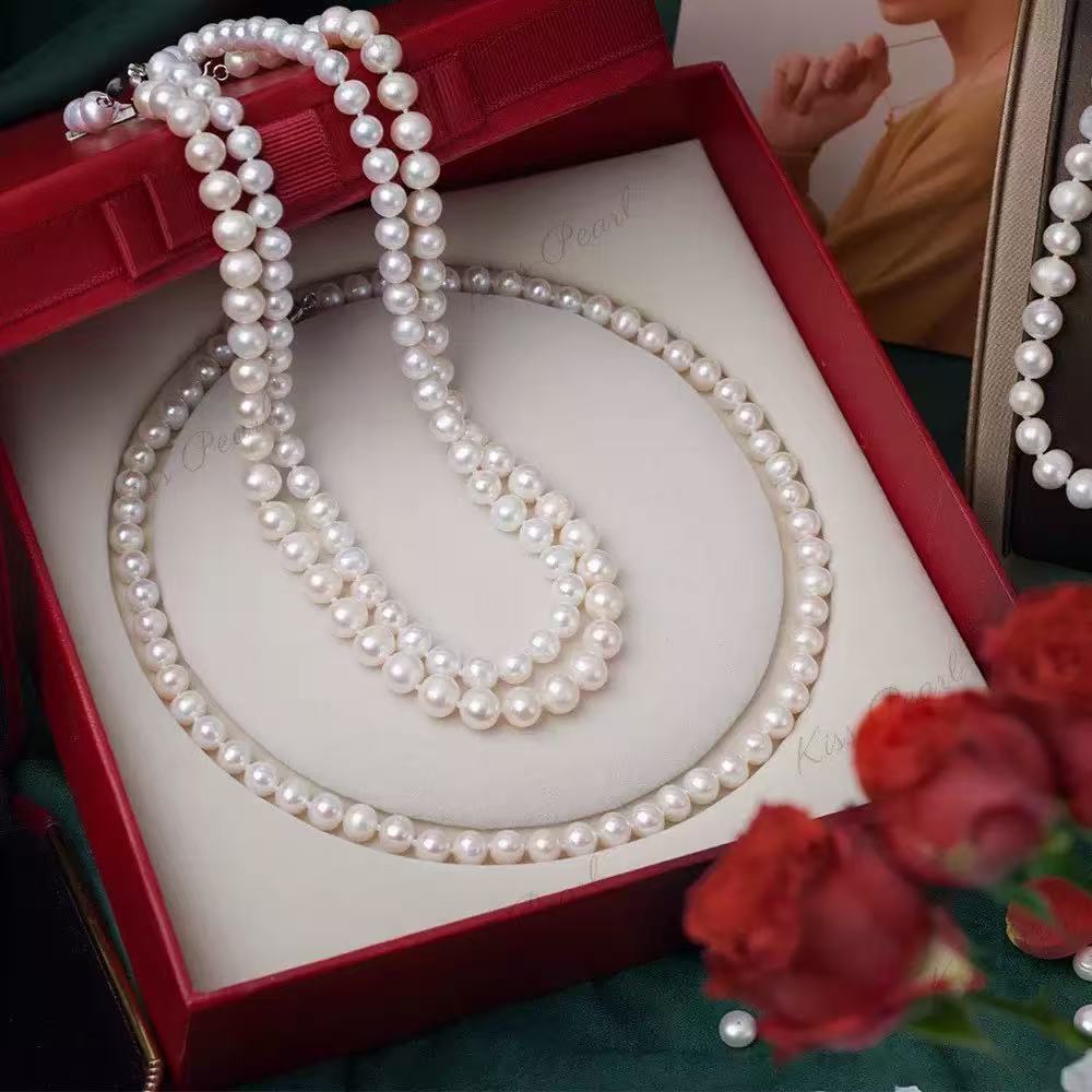 7-8mm Natural freshwater pearl necklace, with a light luxury and high-end feel, simple design and elegant temperament