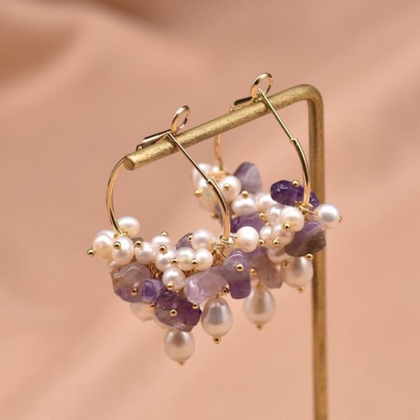 Natural Crystal Stone Pearl Earrings