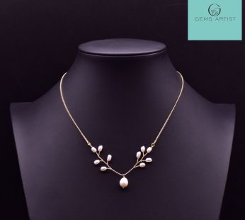 natural pearls necklace with 18k gold plated chain