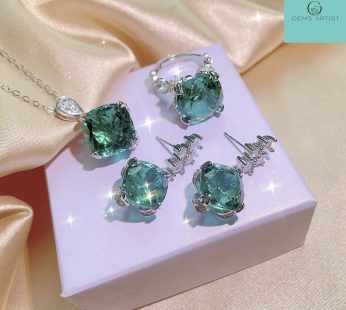 Natural Green Gems Jewelry Set 3 (earrings  rings necklace)