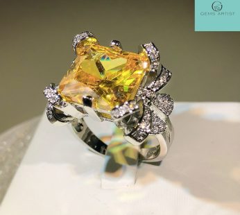 18k White Gold Plated Ring with Yellow Crystal