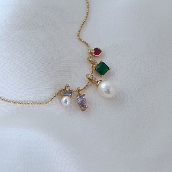 18k Gold Plated Necklace Chains with Pearl and Gems - Image 3