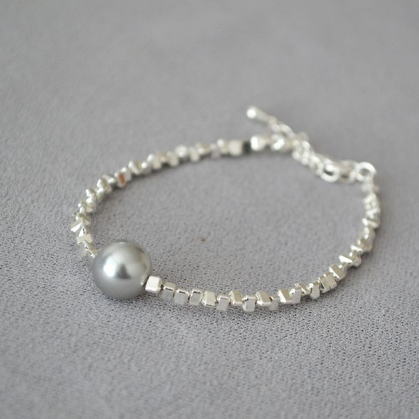 silver pieces with grey pearl bracelet ,Korean Luxury style bracelet