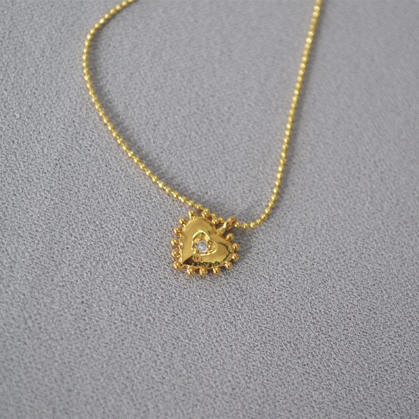 heart shape with zircon diamond necklace pure gold plated necklace