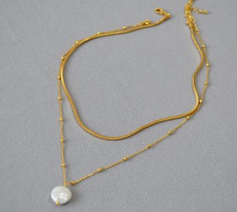 natural baroque pearl with 2 chains necklace ,pure gold plated, actress style