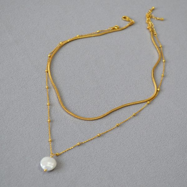 natural baroque pearl with 2 chains necklace ,pure gold plated, actress style