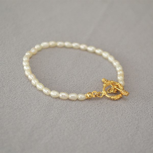 French style vintage bracelet with mini natural pearls & pure gold plated