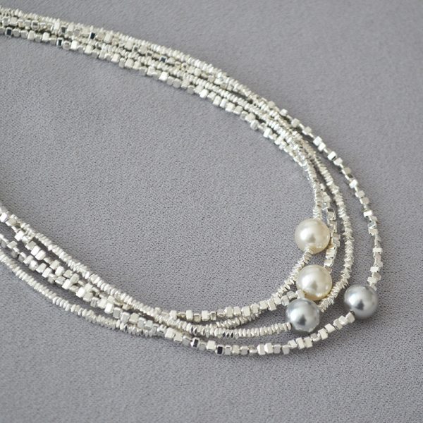 silver pieces with white pearl necklace ,Korean style necklace002 - Image 3