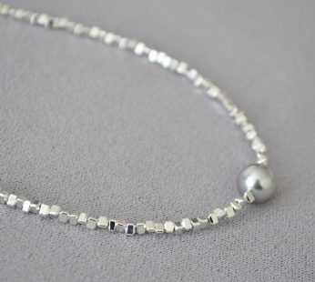 silver pieces with grey pearl necklace ,Korean style necklace003