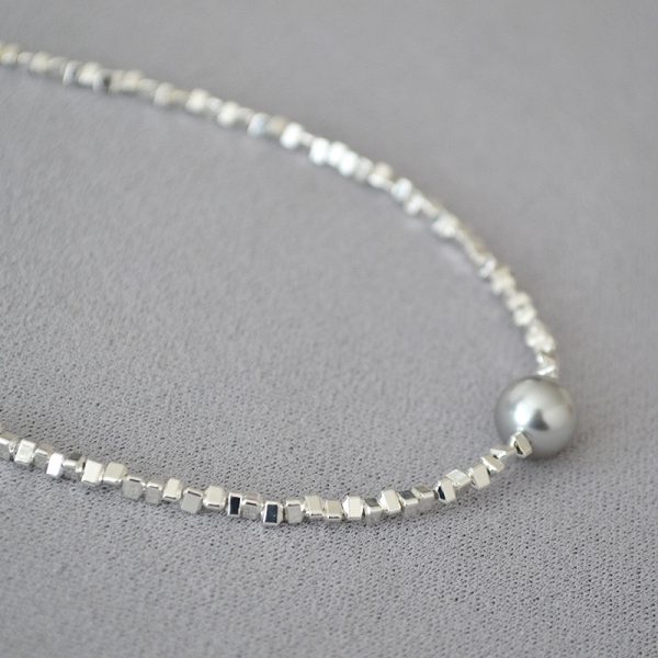 silver pieces with grey pearl necklace ,Korean style necklace003