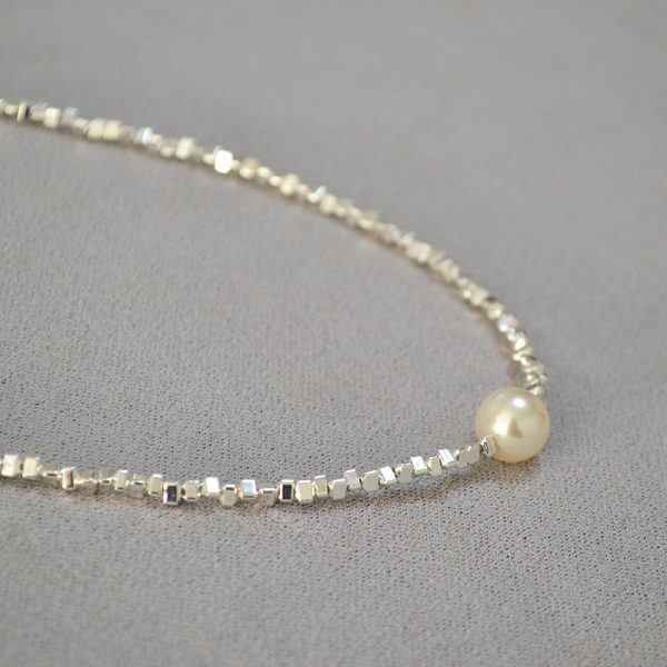 silver pieces with white pearl necklace ,Korean style necklace001