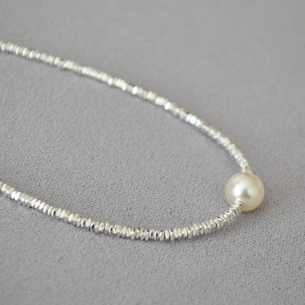 silver pieces with white pearl necklace ,Korean style necklace002