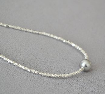 silver pieces with grey pearl necklace ,Korean style necklace004