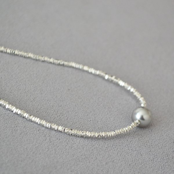 silver pieces with grey pearl necklace ,Korean style necklace004