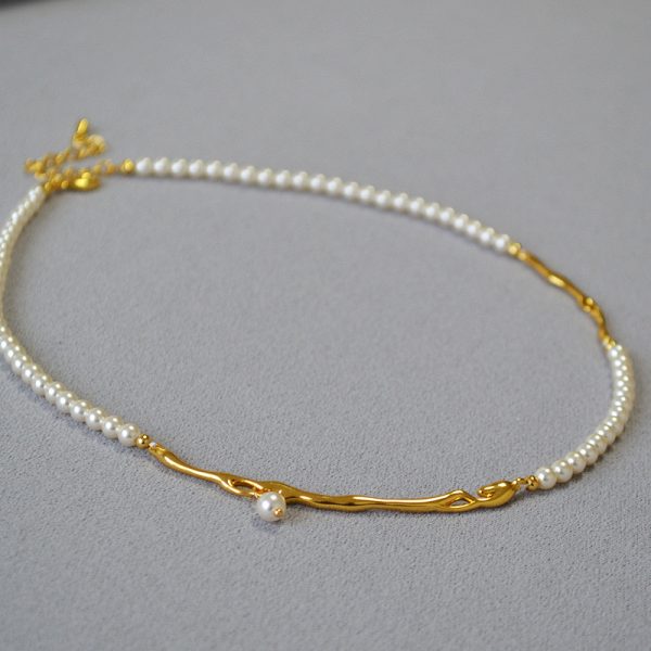 Swarovski pearls with pure gold plated necklace ,elegant bamboo necklace