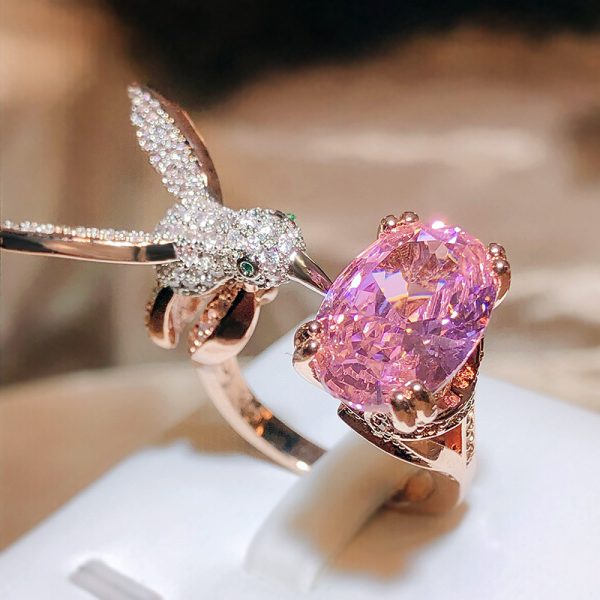 pink gemstone ring with peace dove flexible size