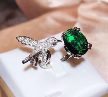 emerald gemstone ring with peace dove flexible size