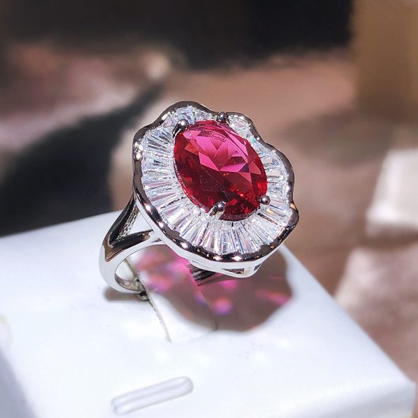 Euro style artistic ruby ring pure white gold palted