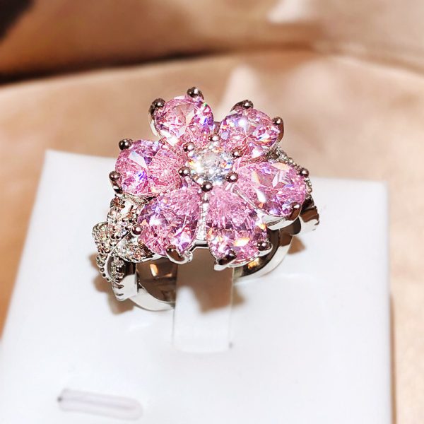 shining zircon diamond ring pink flower ring (size6-10)