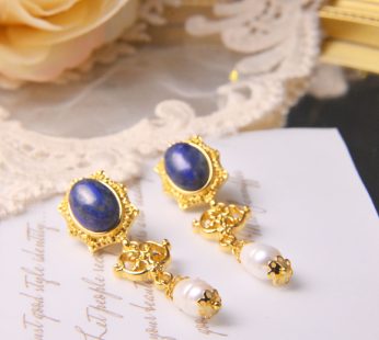 blue gemstone with natural pearls earrings