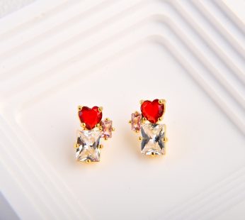 red ruby heart shape with zircon diamond style earrings