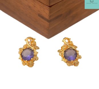 elegant blue gemstone with pure gold plated earrings