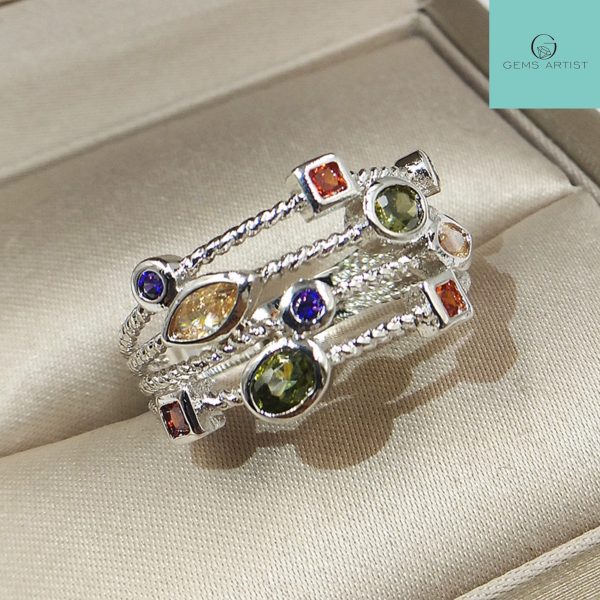 multi-color zircon ring with pure white gold plated (size 6-10)