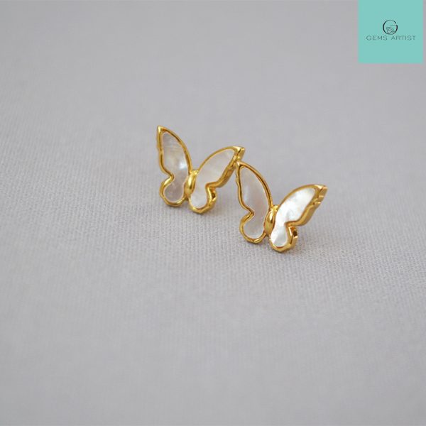 vintage shell beads earrings pure gold plated ,elegant butterfly earrings