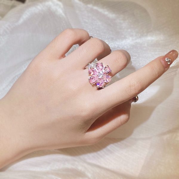 shining zircon diamond ring pink flower ring (size6-10) - Image 2