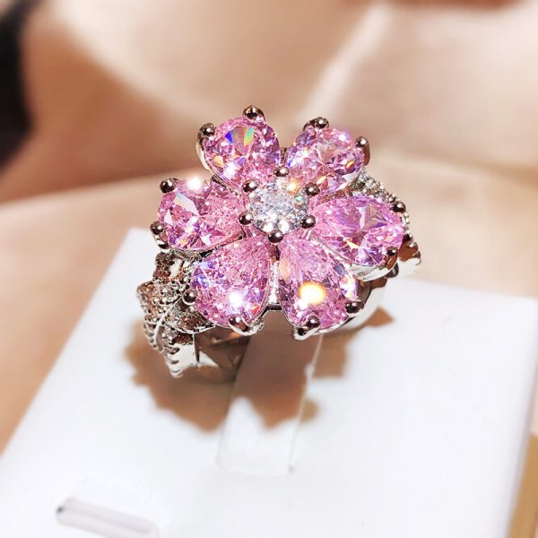 shining zircon diamond ring pink flower ring (size6-10) - Image 3