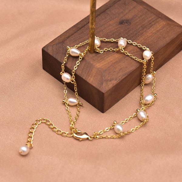 2 chains bracelet with natural pearls