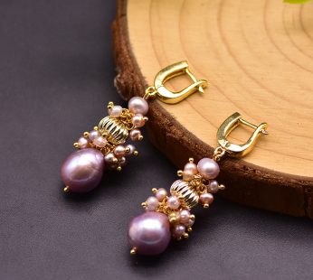 vintage natural pearls purple earrings silver pin