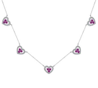 full silver necklace with 5 hearts shape design