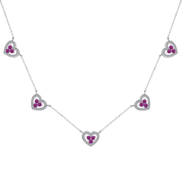 full silver necklace with 5 hearts shape design