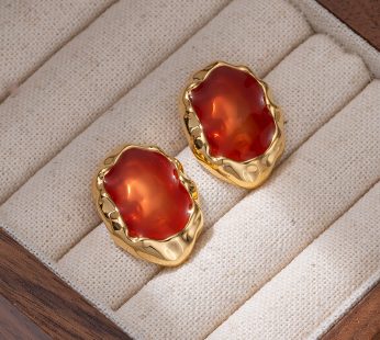 red gems with 22k gold plated earrings