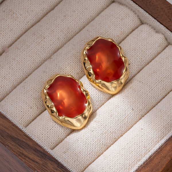 red gems with 22k gold plated earrings